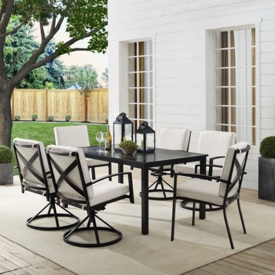 Kaplan 7Pc Outdoor Metal Dining Set- Table, 4 Swivel Chairs, 2 Regular Chairs