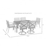 Kaplan 7Pc Outdoor Metal Dining Set- Table, 4 Swivel Chairs, 2 Regular Chairs