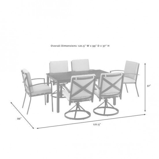 Kaplan 7Pc Outdoor Metal Dining Set- Table, 4 Swivel Chairs, 2 Regular Chairs