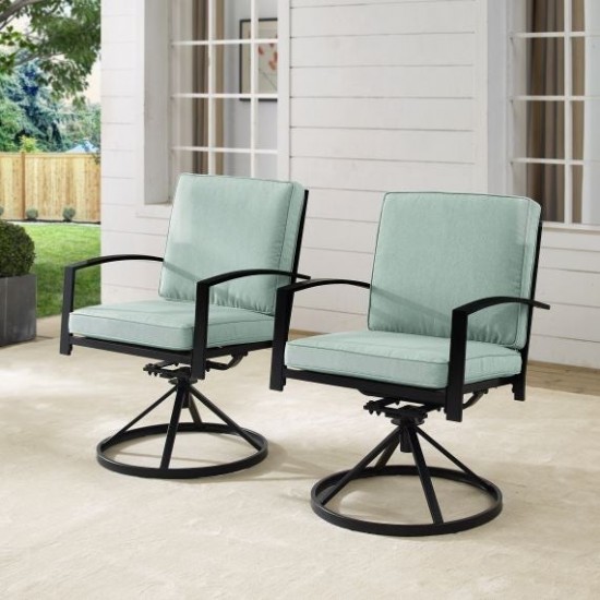 Kaplan 2Pc Outdoor Metal Dining Swivel Chair Set Mist