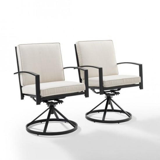 Kaplan 2Pc Outdoor Metal Dining Swivel Chair Set Oatmeal