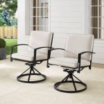 Kaplan 2Pc Outdoor Metal Dining Swivel Chair Set Oatmeal