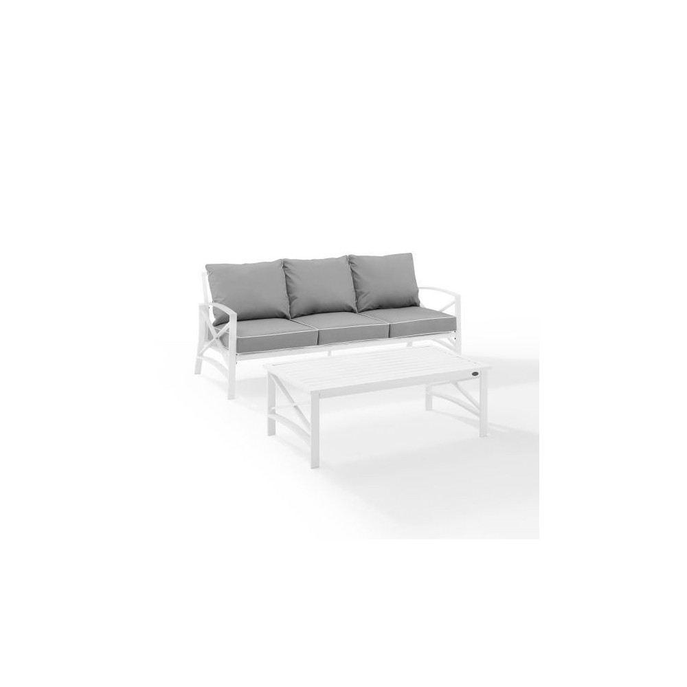 Kaplan 2Pc Outdoor Metal Sofa Set Gray/White - Sofa & Coffee Table