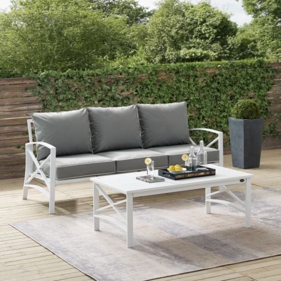 Kaplan 2Pc Outdoor Metal Sofa Set Gray/White - Sofa & Coffee Table