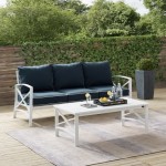 Kaplan 2Pc Outdoor Metal Sofa Set Navy/White - Sofa & Coffee Table