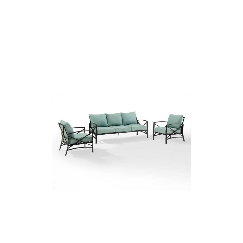 Kaplan 3Pc Outdoor Metal Sofa Set Mist/Oil Rubbed Bronze - Sofa & 2 Arm Chairs