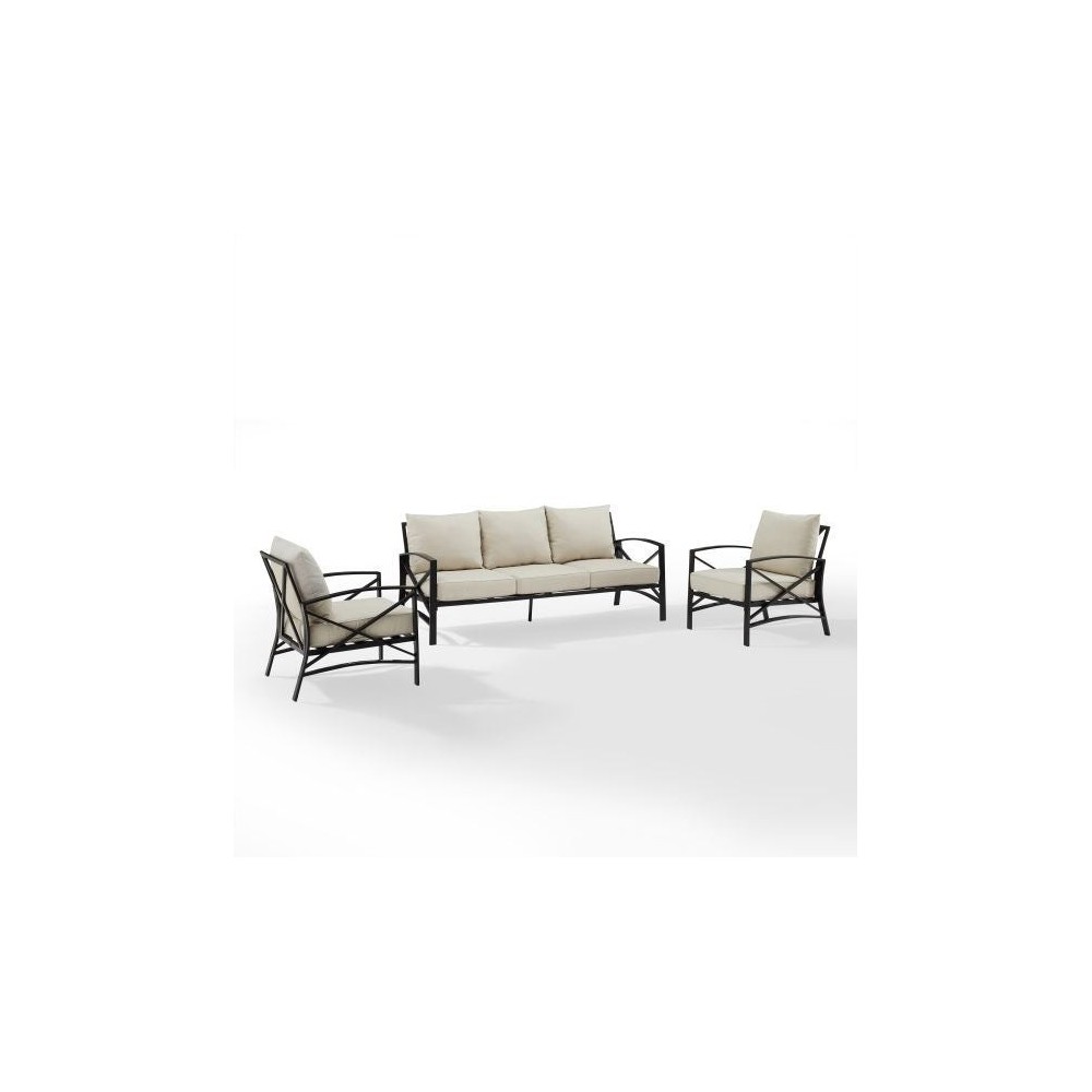 Kaplan 3Pc Outdoor Metal Sofa Set (Sofa & 2 Arm Chairs)