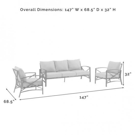 Kaplan 3Pc Outdoor Metal Sofa Set (Sofa & 2 Arm Chairs)