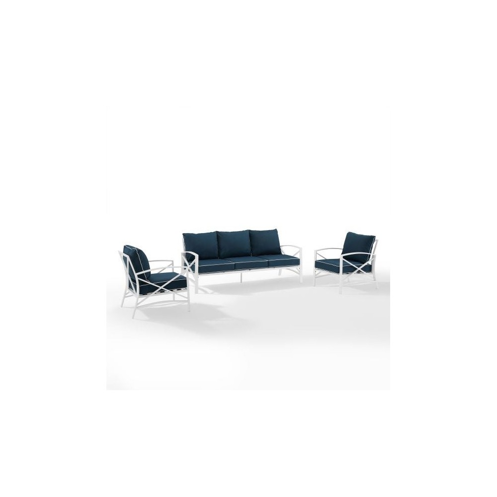 Kaplan 3Pc Outdoor Metal Sofa Set Navy/White - Sofa & 2 Arm Chairs Kaplan 3Pc Outdoor Metal Sofa Set Navy/White - Sofa & 2 Arm Chairs