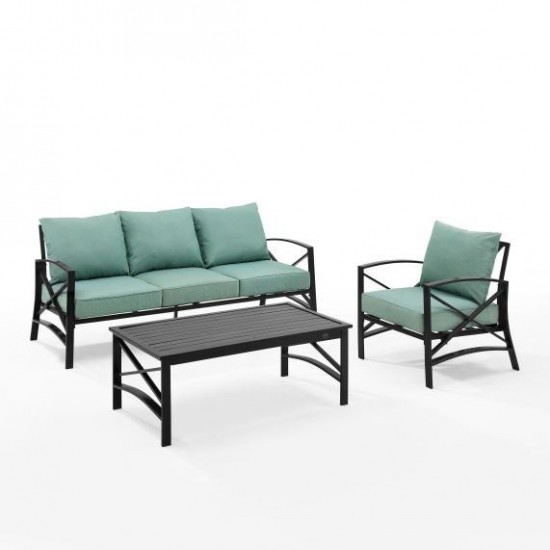 Kaplan 3Pc Outdoor Metal Sofa Set (Sofa, Arm Chair, Coffee Table)