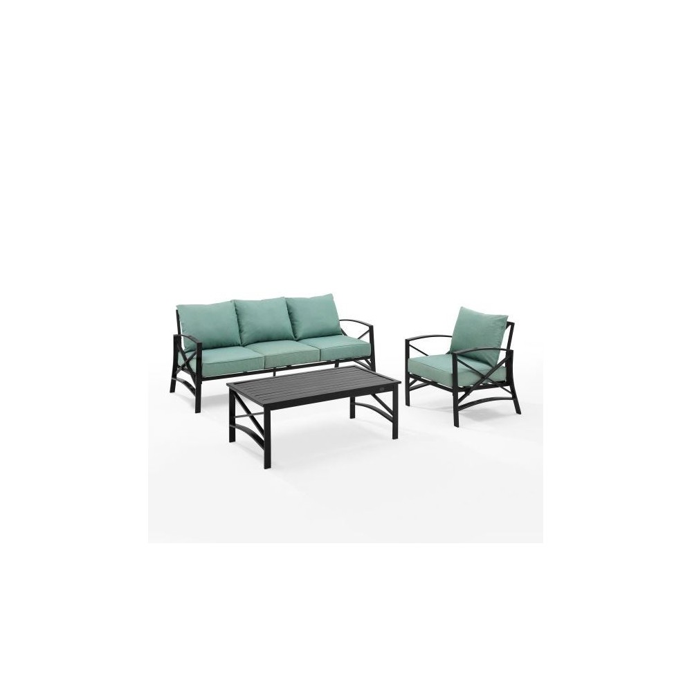 Kaplan 3Pc Outdoor Metal Sofa Set (Sofa, Arm Chair, Coffee Table)