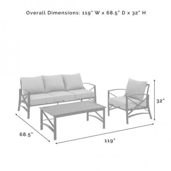 Kaplan 3Pc Outdoor Metal Sofa Set (Sofa, Arm Chair, Coffee Table)