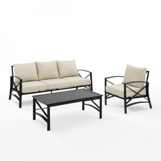 Kaplan 3Pc Outdoor Metal Sofa Set- Sofa, Arm Chair, Coffee Table