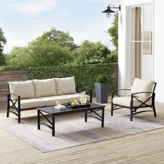 Kaplan 3Pc Outdoor Metal Sofa Set- Sofa, Arm Chair, Coffee Table