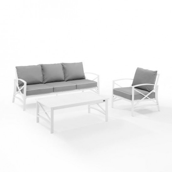 Kaplan 3Pc Outdoor Metal Sofa Set Gray/White - Sofa, Arm Chair & Coffee Table