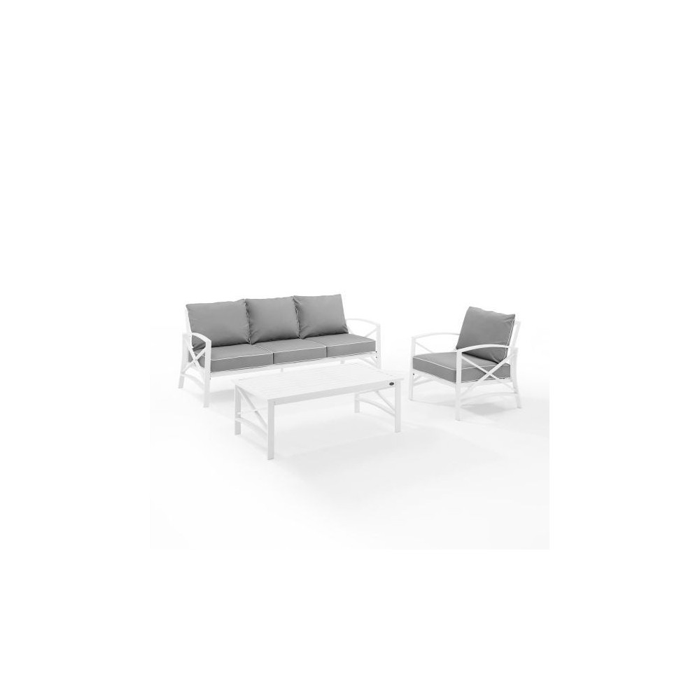 Kaplan 3Pc Outdoor Metal Sofa Set Gray/White - Sofa, Arm Chair & Coffee Table Kaplan 3Pc Outdoor Metal Sofa Set Gray/White - Sofa, Arm Chair & Coffee Table