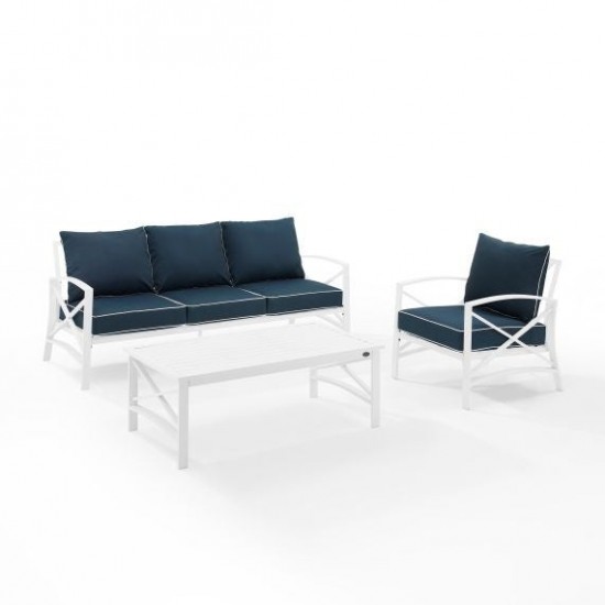 Kaplan 3Pc Outdoor Metal Sofa Set Navy/White - Sofa, Arm Chair & Coffee Table