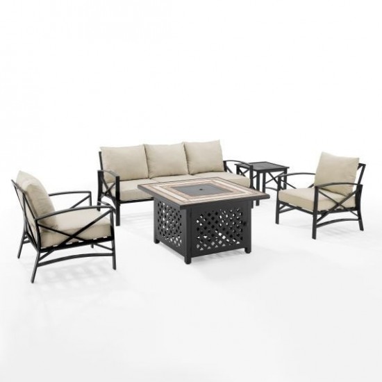 Kaplan 5Pc Outdoor Metal Sofa Set W/Fire Table Oatmeal, KO60034BZ-OL