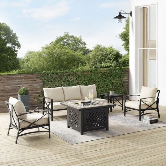 Kaplan 5Pc Outdoor Metal Sofa Set W/Fire Table Oatmeal, KO60034BZ-OL