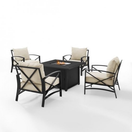 Kaplan 5Pc Outdoor Metal Conversation Set W/Fire Table Oatmeal