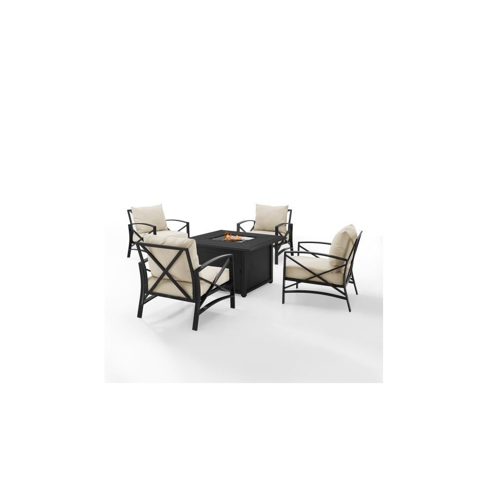 Kaplan 5Pc Outdoor Metal Conversation Set W/Fire Table Oatmeal