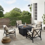 Kaplan 5Pc Outdoor Metal Conversation Set W/Fire Table Oatmeal