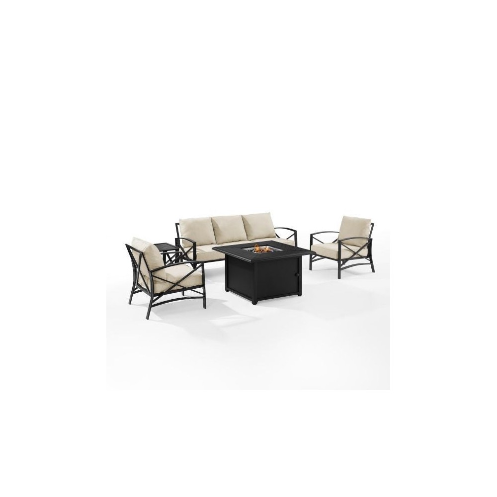 Kaplan 5Pc Outdoor Metal Sofa Set W/Fire Table Oatmeal, KO60036BZ-OL