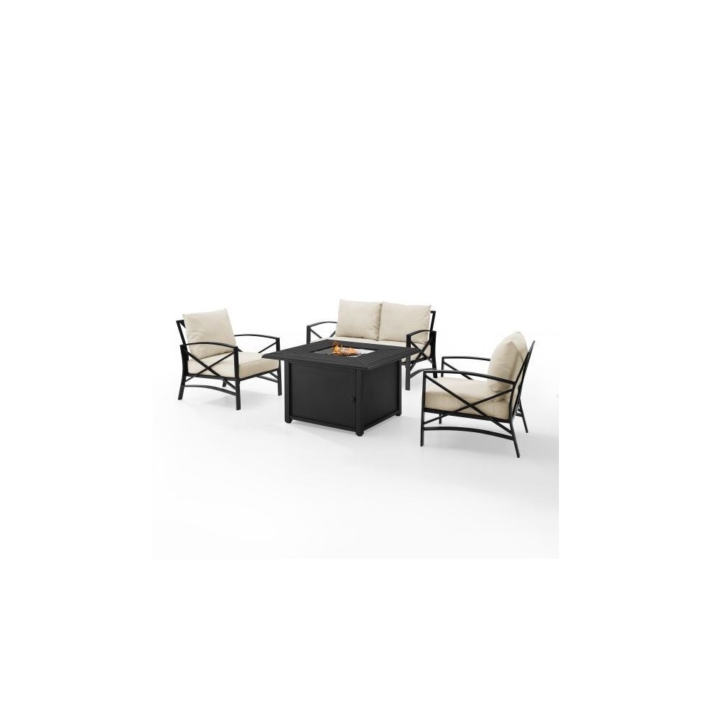 Kaplan 4Pc Outdoor Metal Conversation Set W/Fire Table Oatmeal