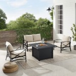 Kaplan 4Pc Outdoor Metal Conversation Set W/Fire Table Oatmeal