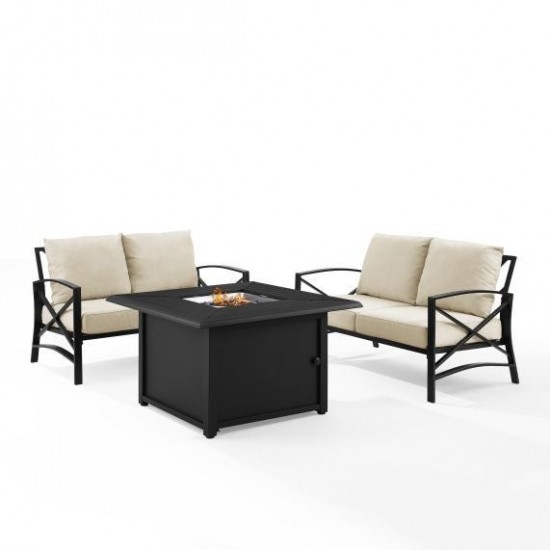 Kaplan 3Pc Outdoor Metal Conversation Set W/Fire Table Oatmeal