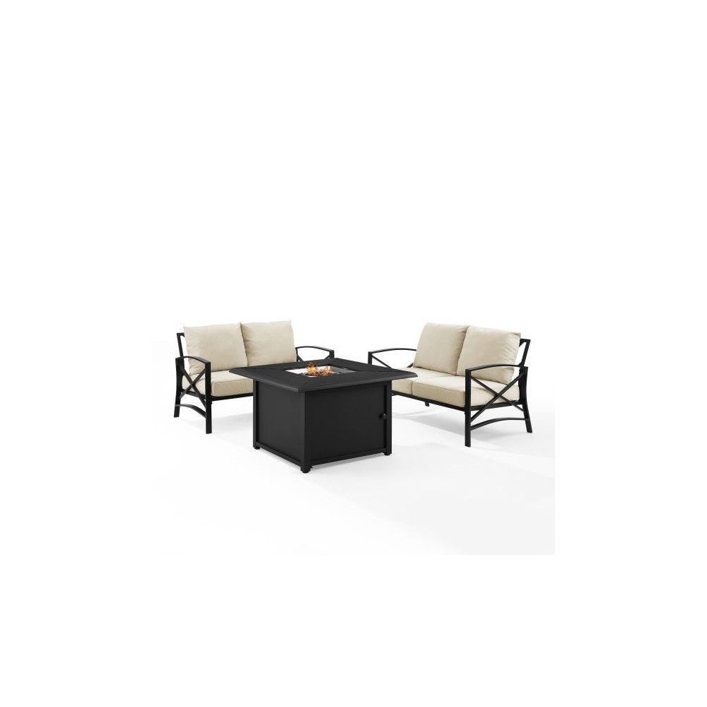 Kaplan 3Pc Outdoor Metal Conversation Set W/Fire Table Oatmeal