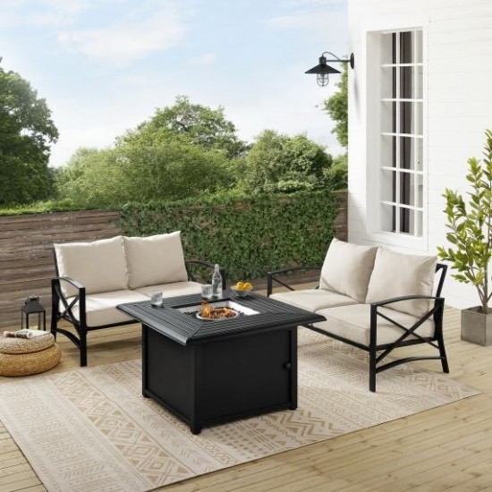 Kaplan 3Pc Outdoor Metal Conversation Set W/Fire Table Oatmeal