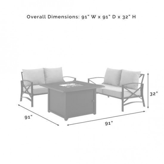 Kaplan 3Pc Outdoor Metal Conversation Set W/Fire Table Oatmeal