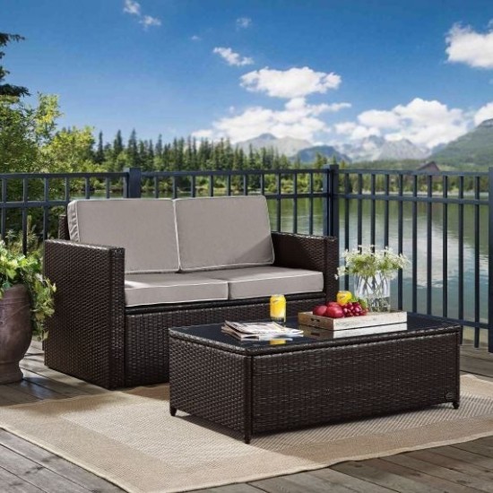 Palm Harbor 2Pc Outdoor Wicker Conversation Set Gray