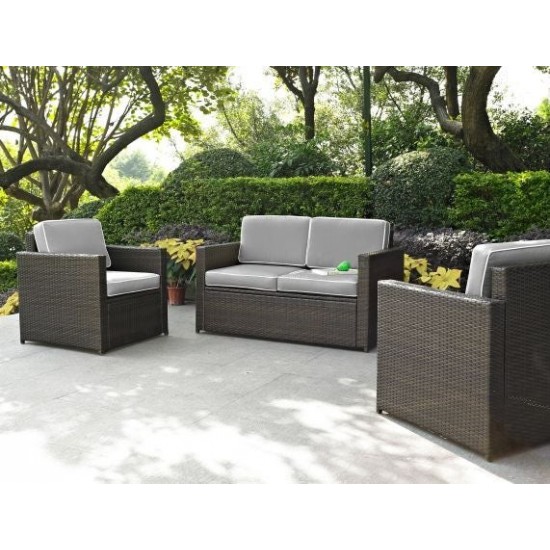 Palm Harbor 3Pc Outdoor Wicker Conversation Set Gray/Brown - Loveseat & 2 Chairs