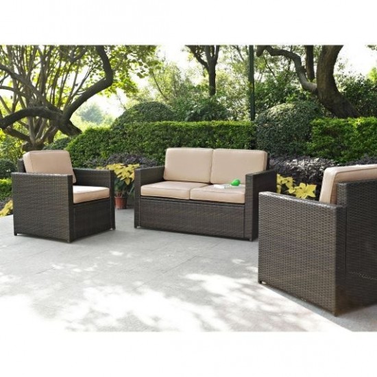 Palm Harbor 3Pc Outdoor Wicker Conversation Set Sand/Brown - Loveseat & 2 Chairs