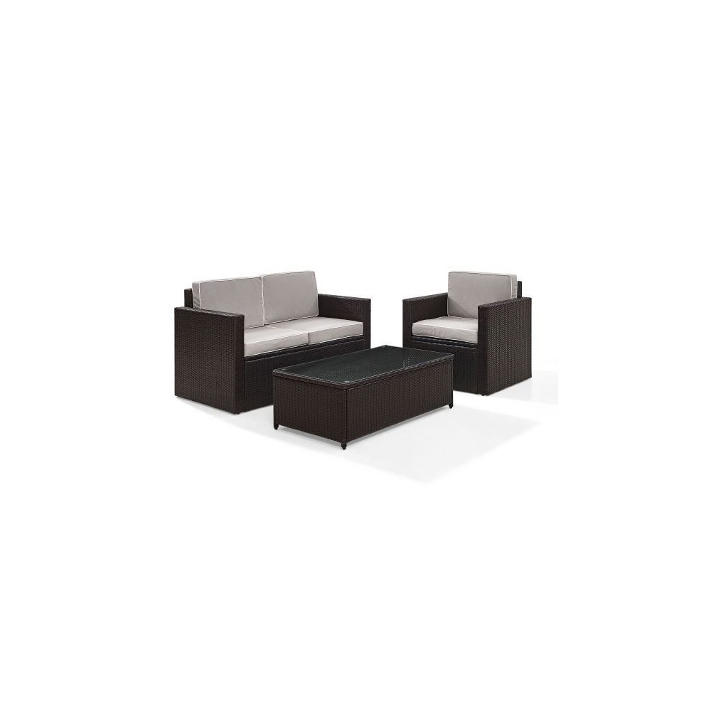 Palm Harbor 3Pc Outdoor Wicker Conversation Set- Loveseat, Chair & Coffee Table