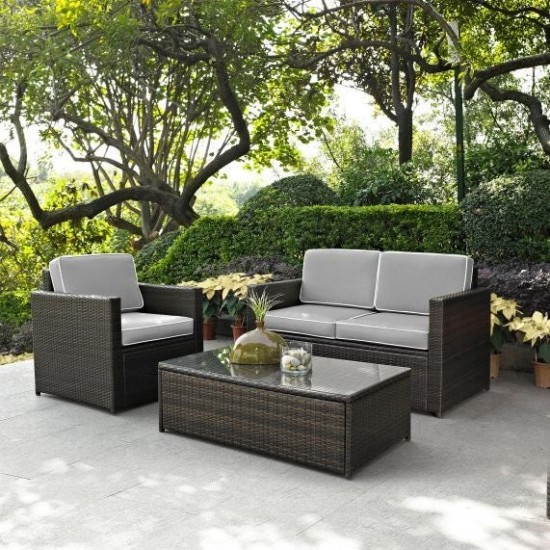 Palm Harbor 3Pc Outdoor Wicker Conversation Set- Loveseat, Chair & Coffee Table