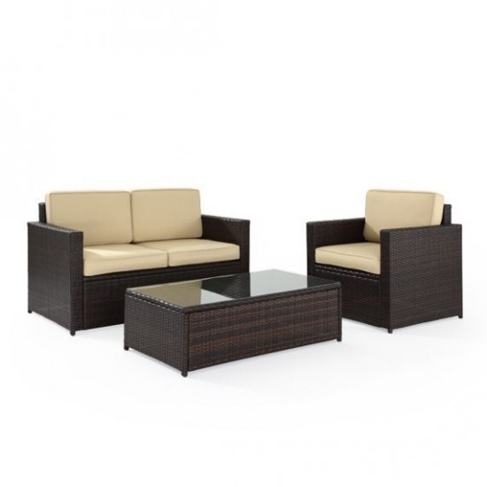 Palm Harbor 3Pc Outdoor Wicker Conversation Set- Loveseat, Chair, Coffee Table