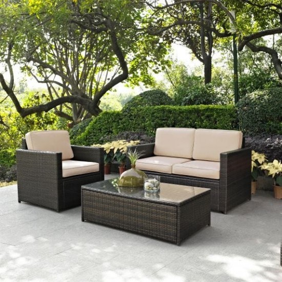 Palm Harbor 3Pc Outdoor Wicker Conversation Set- Loveseat, Chair, Coffee Table