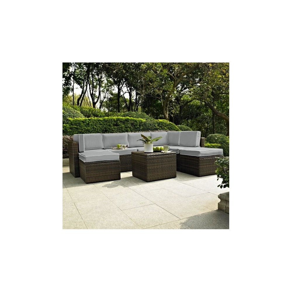 Palm Harbor 8Pc Outdoor Wicker Sectional Set Gray