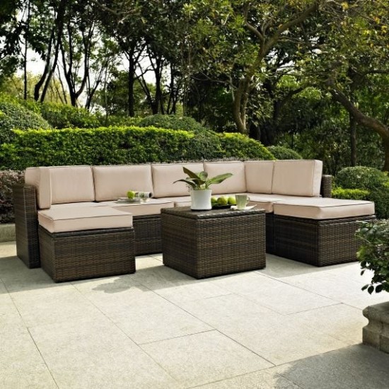 Palm Harbor 8Pc Outdoor Wicker Sectional Set Sand