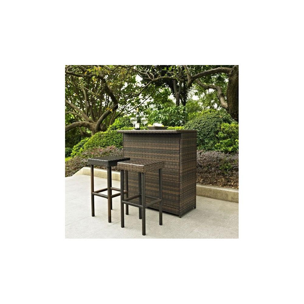 Palm Harbor 3Pc Outdoor Wicker Bar Set Brown - Bar & Stools