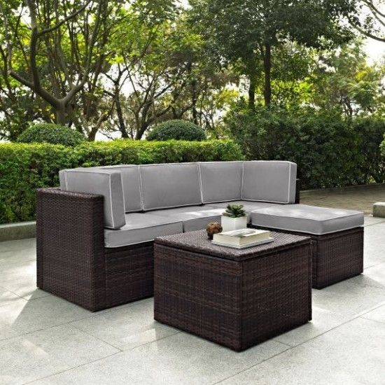 Palm Harbor 5Pc Outdoor Wicker Sectional Set Gray