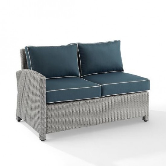 Bradenton Outdoor Wicker Sectional Left Side Loveseat Navy/Gray