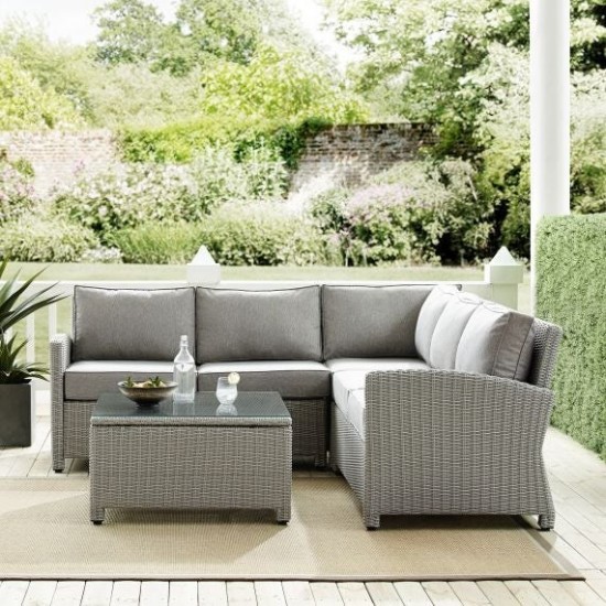 Bradenton 4Pc Outdoor Wicker Sectional Set Gray, KO70019GY-GY