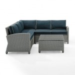 Bradenton 4Pc Outdoor Wicker Sectional Set Navy/Gray, KO70019GY-NV