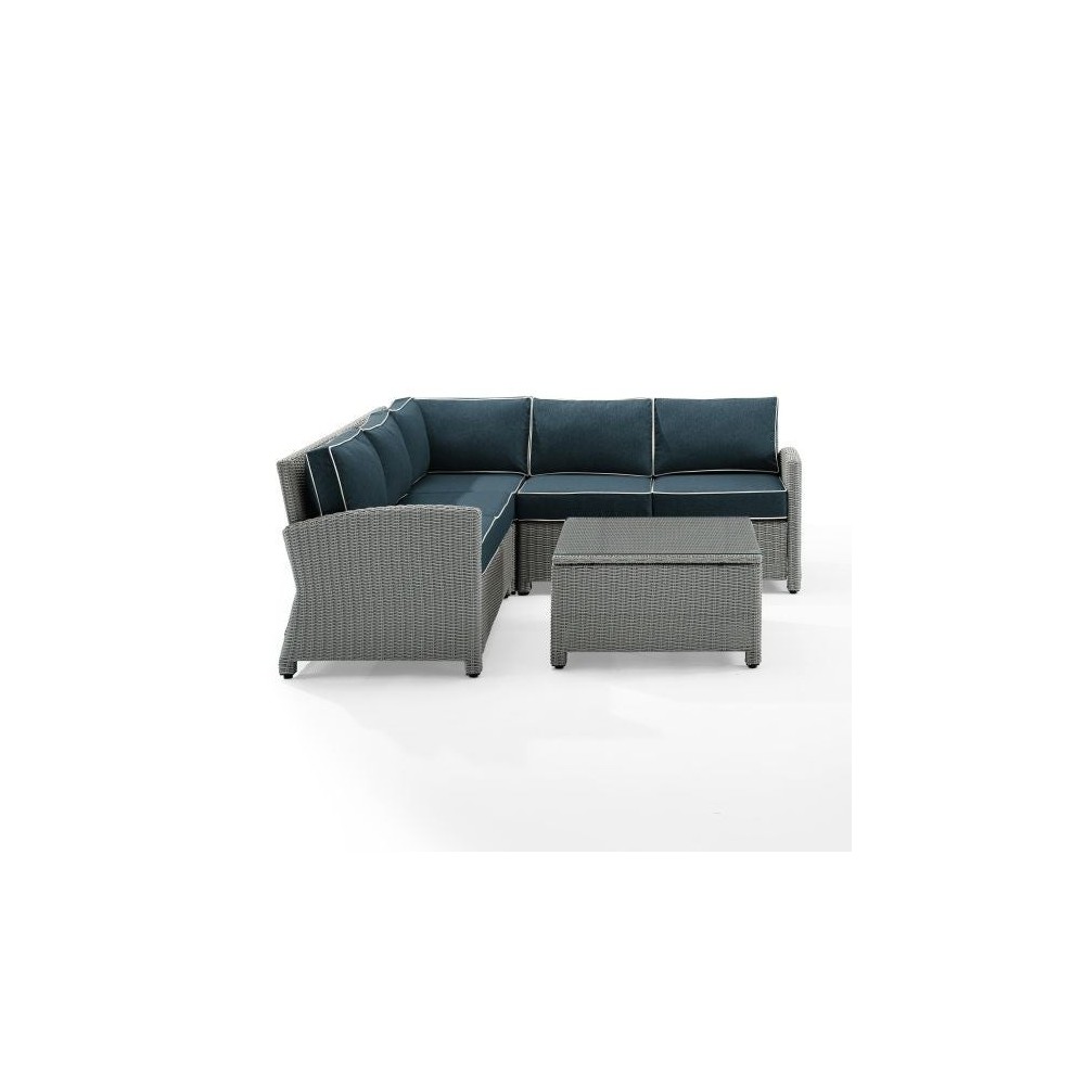 Bradenton 4Pc Outdoor Wicker Sectional Set Navy/Gray, KO70019GY-NV