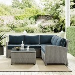 Bradenton 4Pc Outdoor Wicker Sectional Set Navy/Gray, KO70019GY-NV