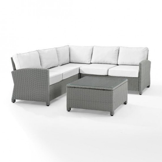 Bradenton 4Pc Outdoor Sectional Set - Sunbrella White/Gray